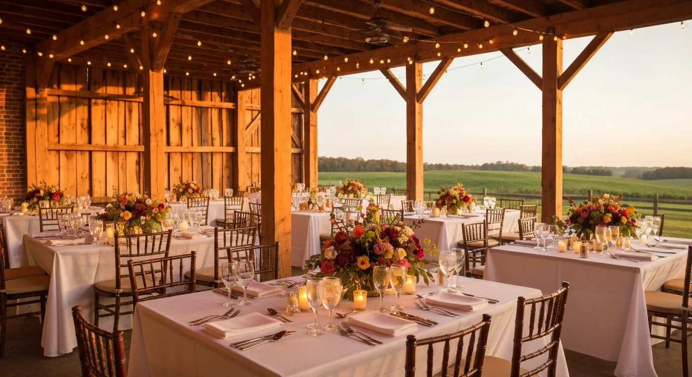 The Celebration Barn set up for a wedding reception