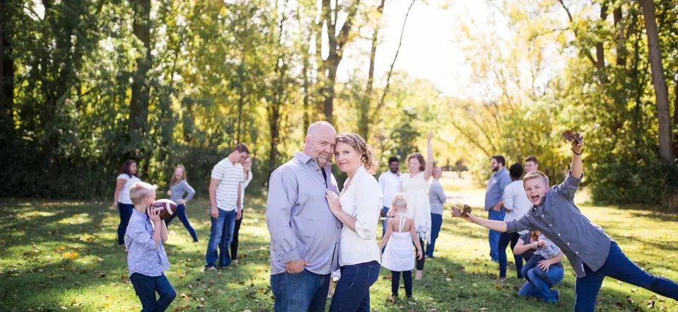 Family gathering outdoors